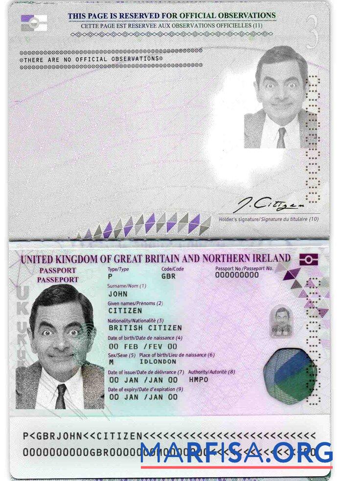 Printable United Kingdom passport template in PSD format (2020 – present)